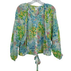 Vintage Domanique long sleeve summer‎ sheer floral bohemian 1960's Top sz S